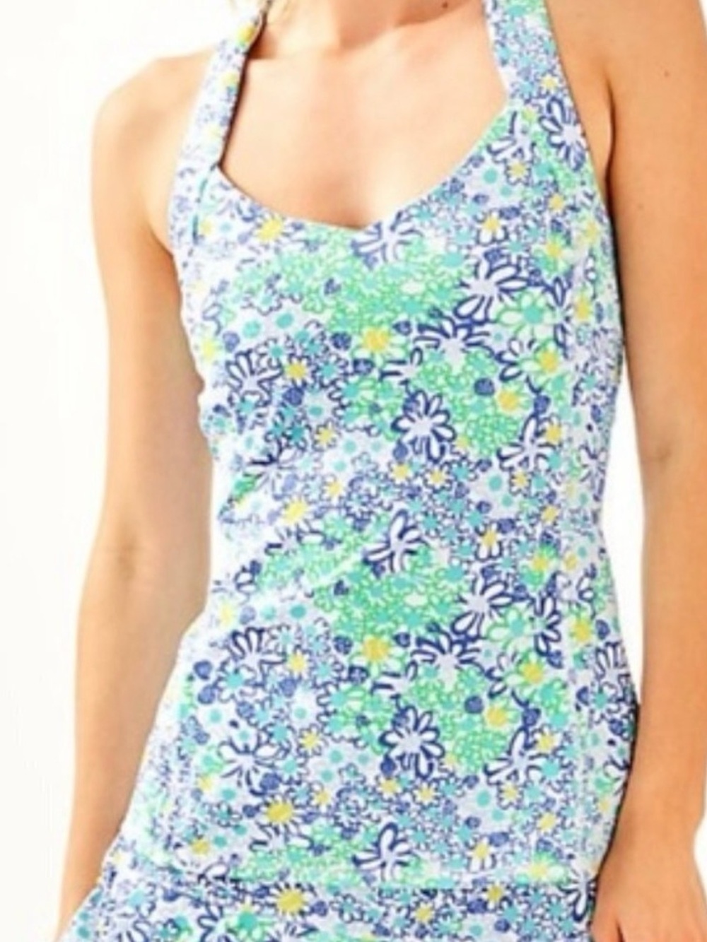 🌸EUC Lilly Pulitzer White Braided-Back Pilar Bra Active Tank with Gold Logo